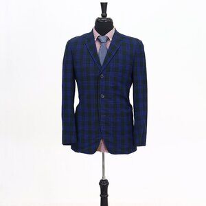 Vintage 70s Hong Kong Bespoke 36R Green Check 3B Sport Coat Blazer Jacket G662